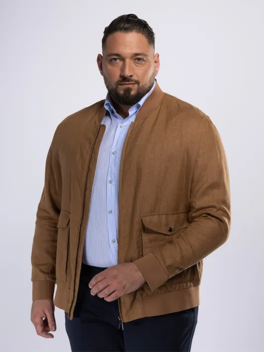 Blouson Uni en Lin Grande Taille Cognac