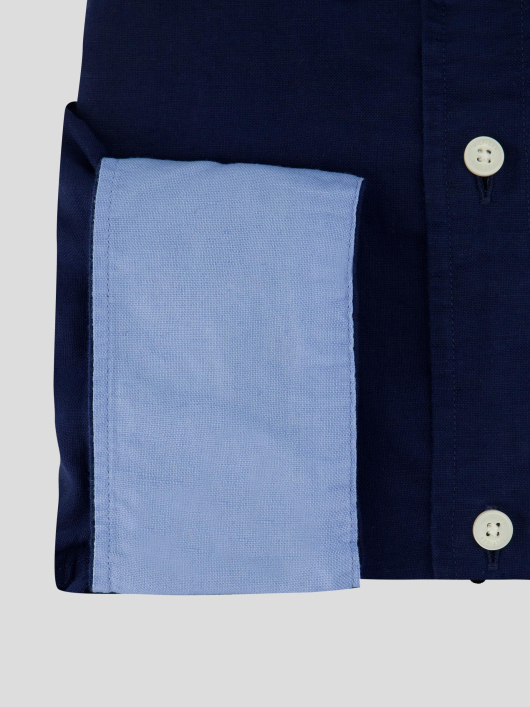 Chemise Col Mao Grande Taille Bleu Marine