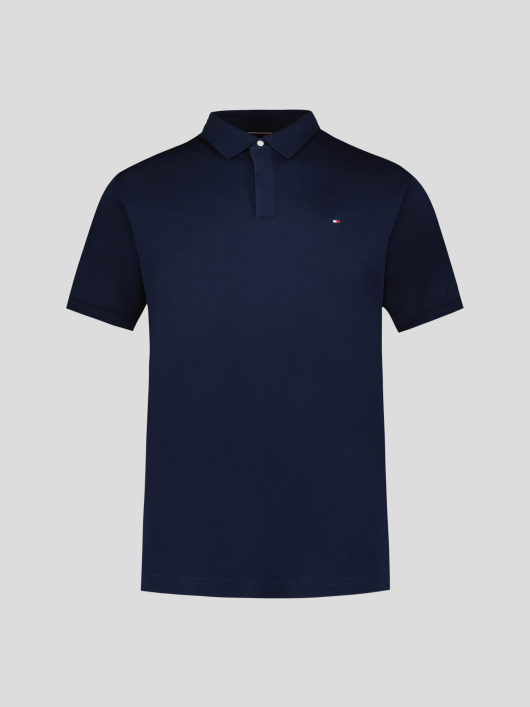 Polo Interlock Col Jacquard Grande Taille Marine
