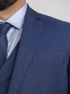 Costume Complet Bleu En Lin Grande Taille