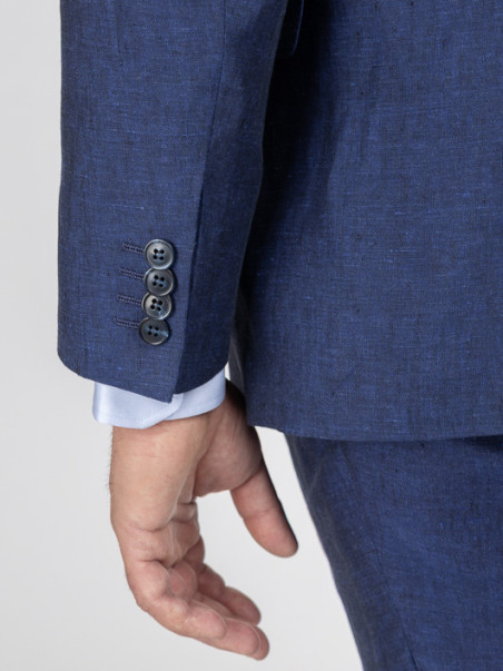 Costume Complet Bleu En Lin Grande Taille