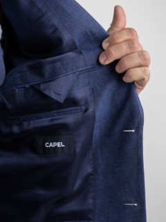 Costume Complet Bleu En Lin Grande Taille