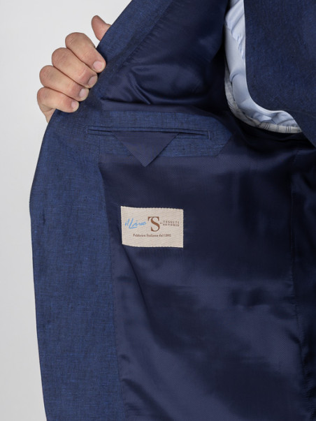 Costume Complet Bleu En Lin Grande Taille