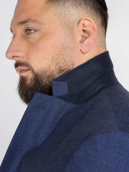 Costume Complet Bleu En Lin Grande Taille