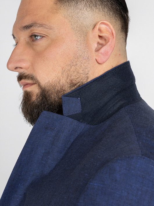 Costume Complet Bleu En Lin Grande Taille