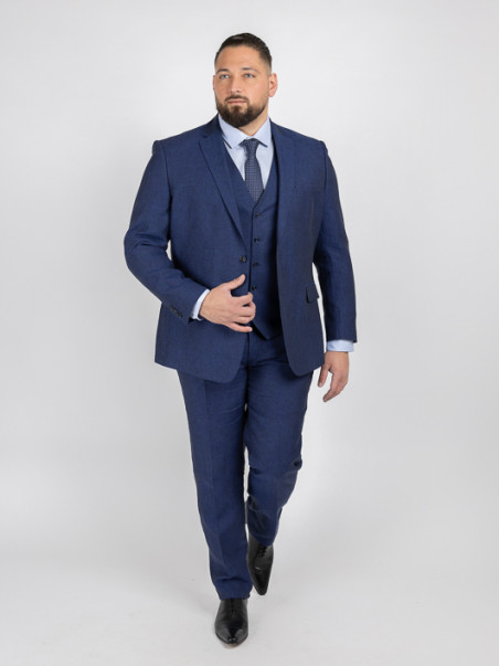 Costume Complet Bleu En Lin Grande Taille