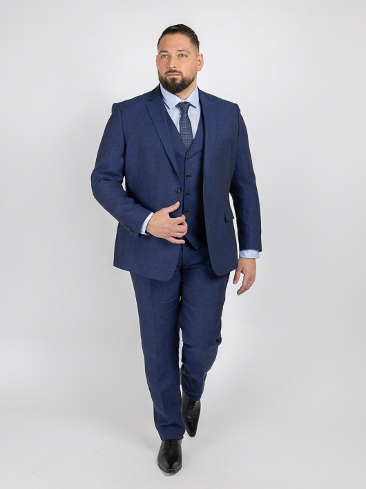 Costume Complet Bleu En Lin Grande Taille