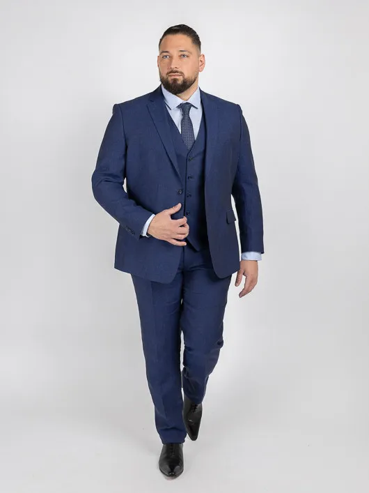 Costume Complet Bleu En Lin Grande Taille