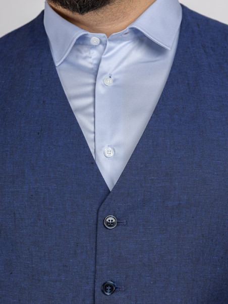 Costume Complet Bleu En Lin Grande Taille