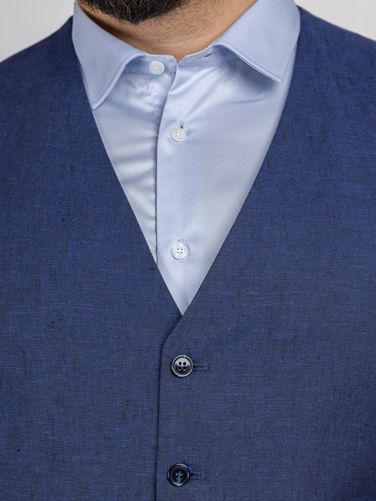 Costume Complet Bleu En Lin Grande Taille