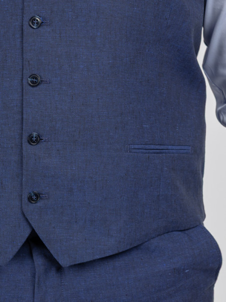 Costume Complet Bleu En Lin Grande Taille