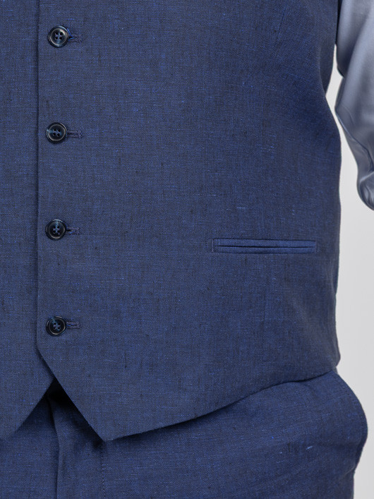 Costume Complet Bleu En Lin Grande Taille