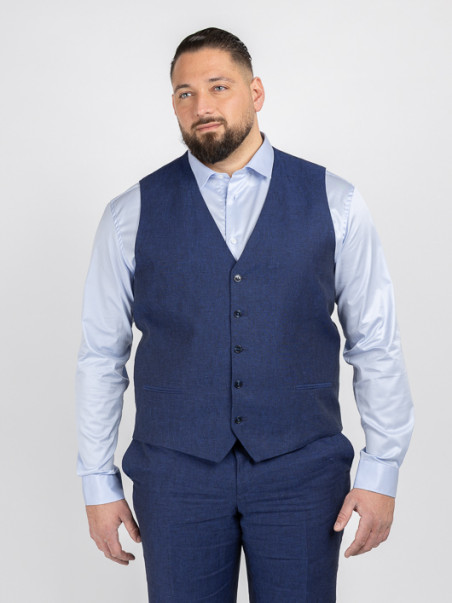 Costume Complet Bleu En Lin Grande Taille