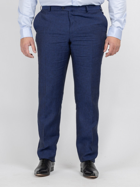 Costume Complet Bleu En Lin Grande Taille