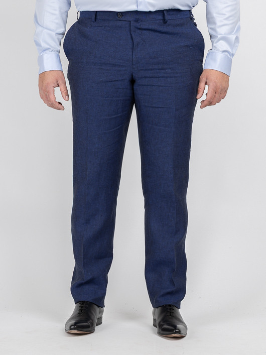 Costume Complet Bleu En Lin Grande Taille