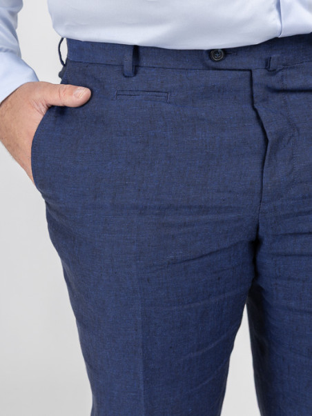 Costume Complet Bleu En Lin Grande Taille