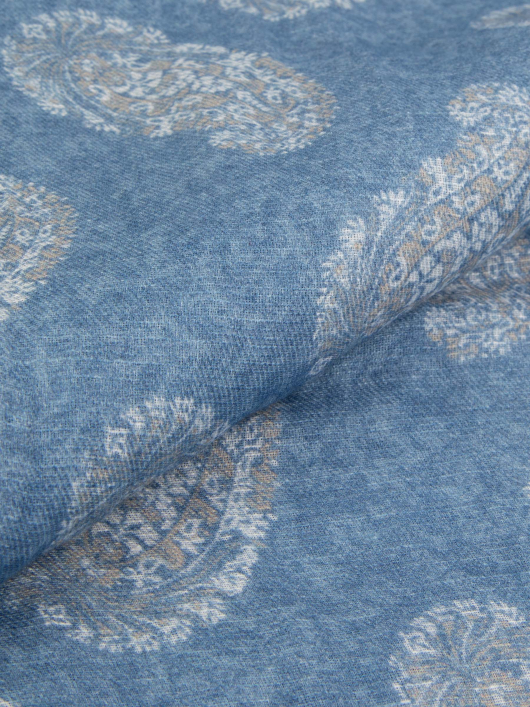 Chèche motifs cachemire coton/lin bleu et blanc