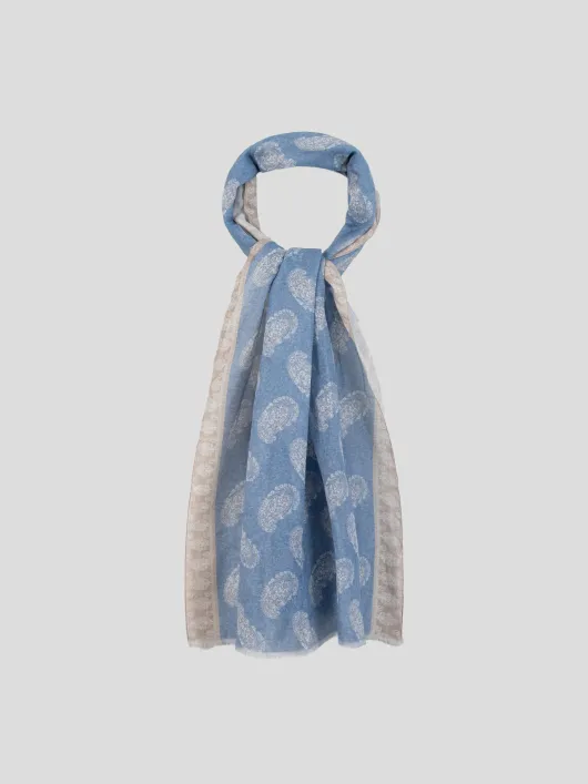 Chèche motifs cachemire coton/lin bleu et blanc