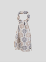 Chèche motifs palmes coton/lin bleu, beige et blanc