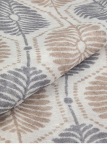 Chèche motifs palmes coton/lin bleu, beige et blanc