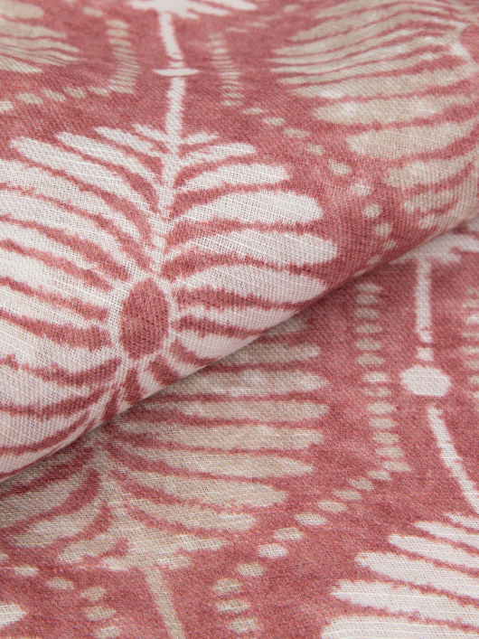 Chèche motifs palmes coton/lin rouge, beige et blanc