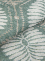 Chèche motifs palmes coton/lin vert, beige et blanc