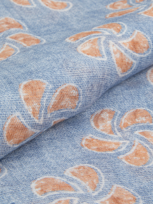 Chèche fleuri coton/lin turquoise et beige