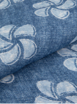 Chèche fleuri coton/lin bleu et blanc