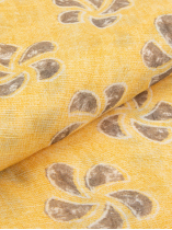 Chèche fleuri coton/lin jaune et beige
