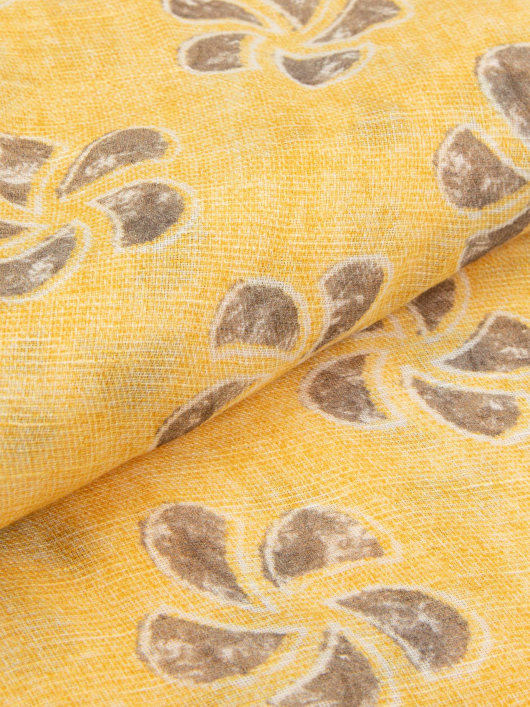 Chèche fleuri coton/lin jaune et beige