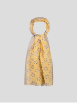 Chèche fleuri coton/lin jaune et beige