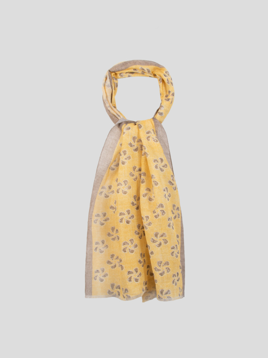 Chèche fleuri coton/lin jaune et beige