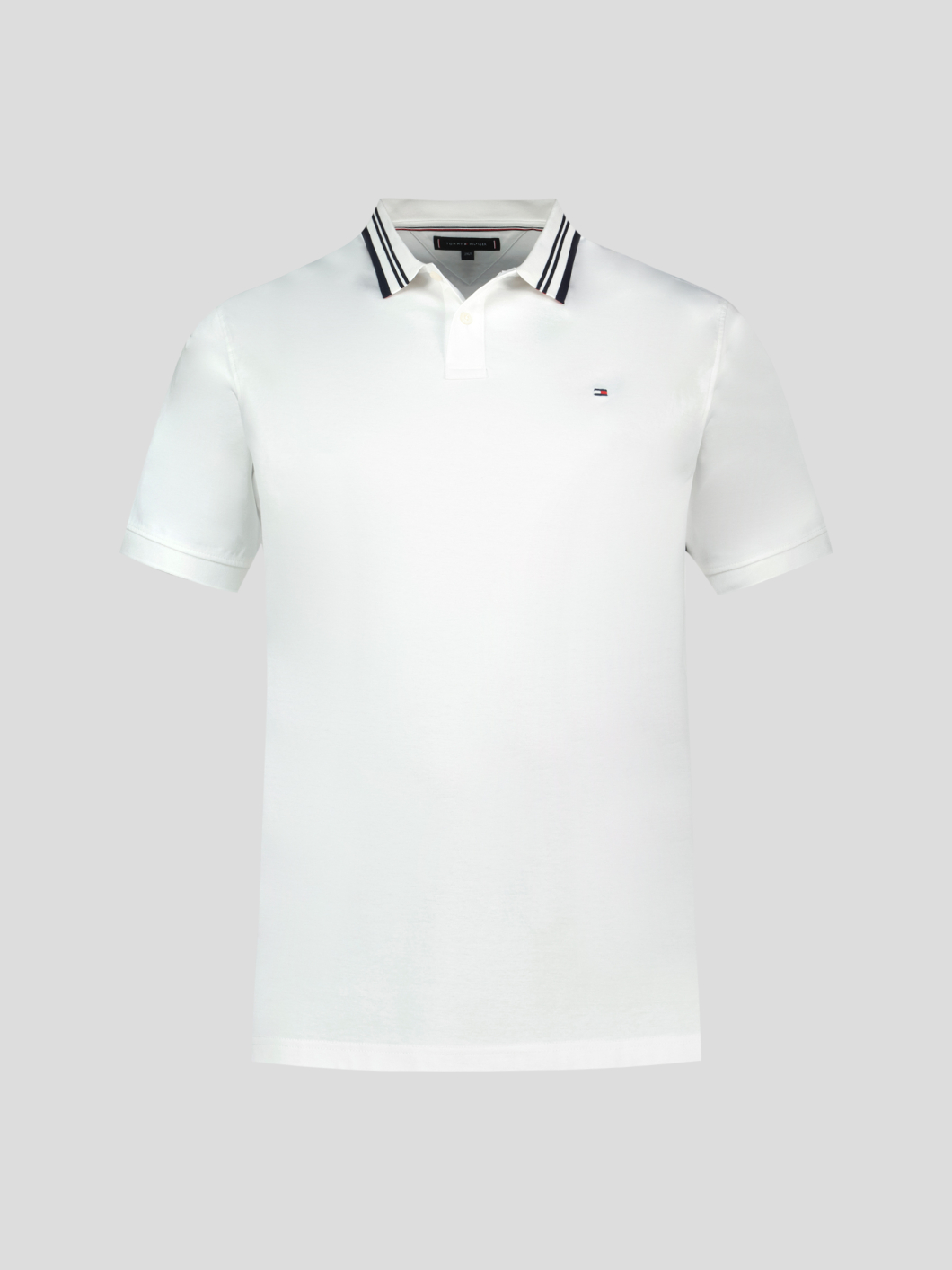 Polo Mercerisé Liserés au Col Grande Taille Blanc