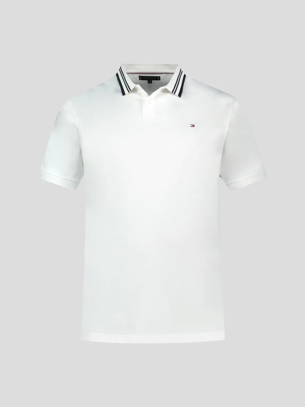 Polo Mercerisé Liserés au Col Grande Taille Blanc