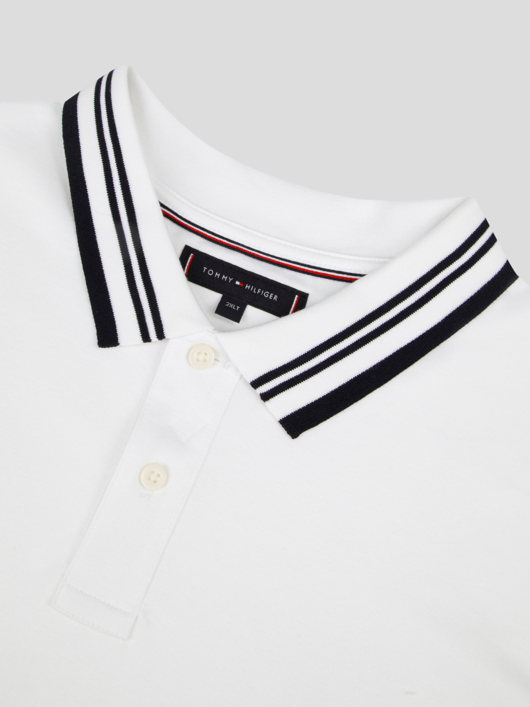 Polo Mercerisé Liserés au Col Grande Taille Blanc