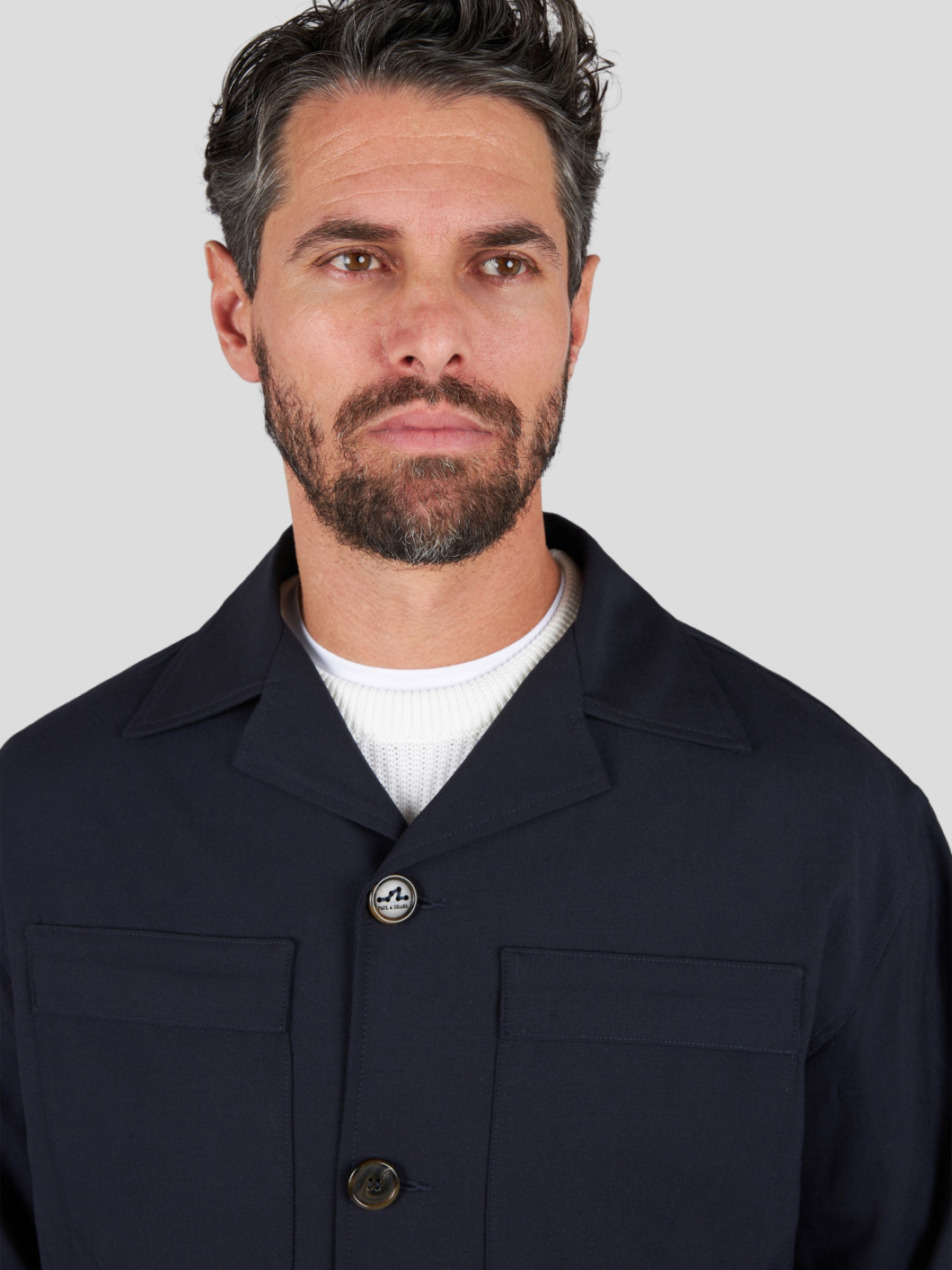 Blouson Surchemise en Laine Mélangée Grande Taille