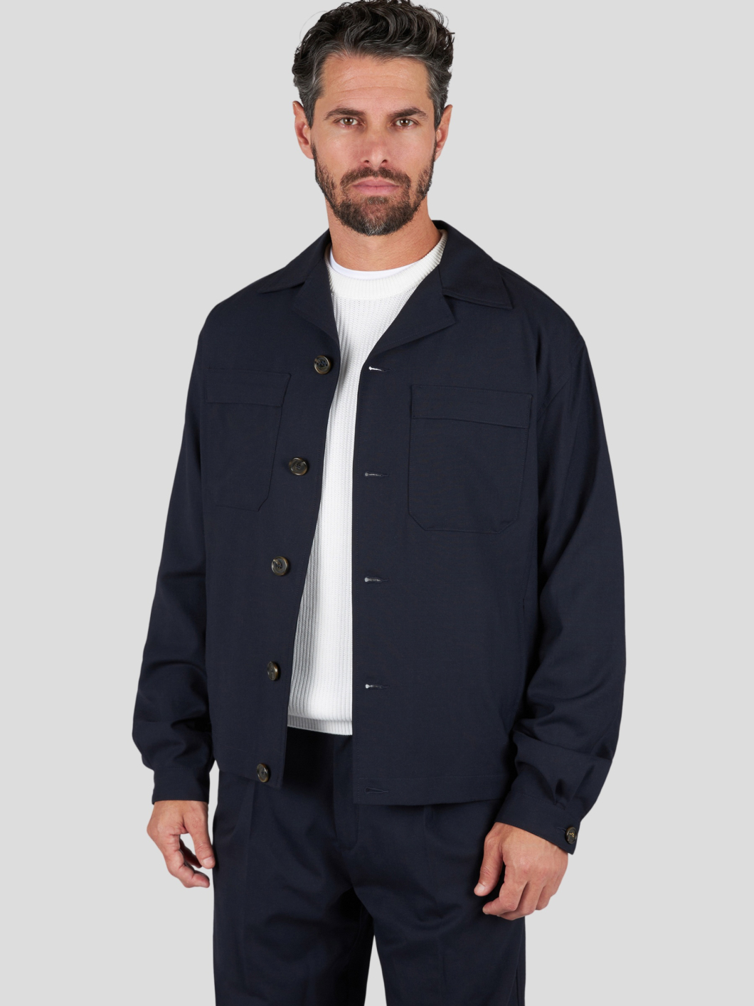 Blouson Surchemise en Laine Mélangée Grande Taille