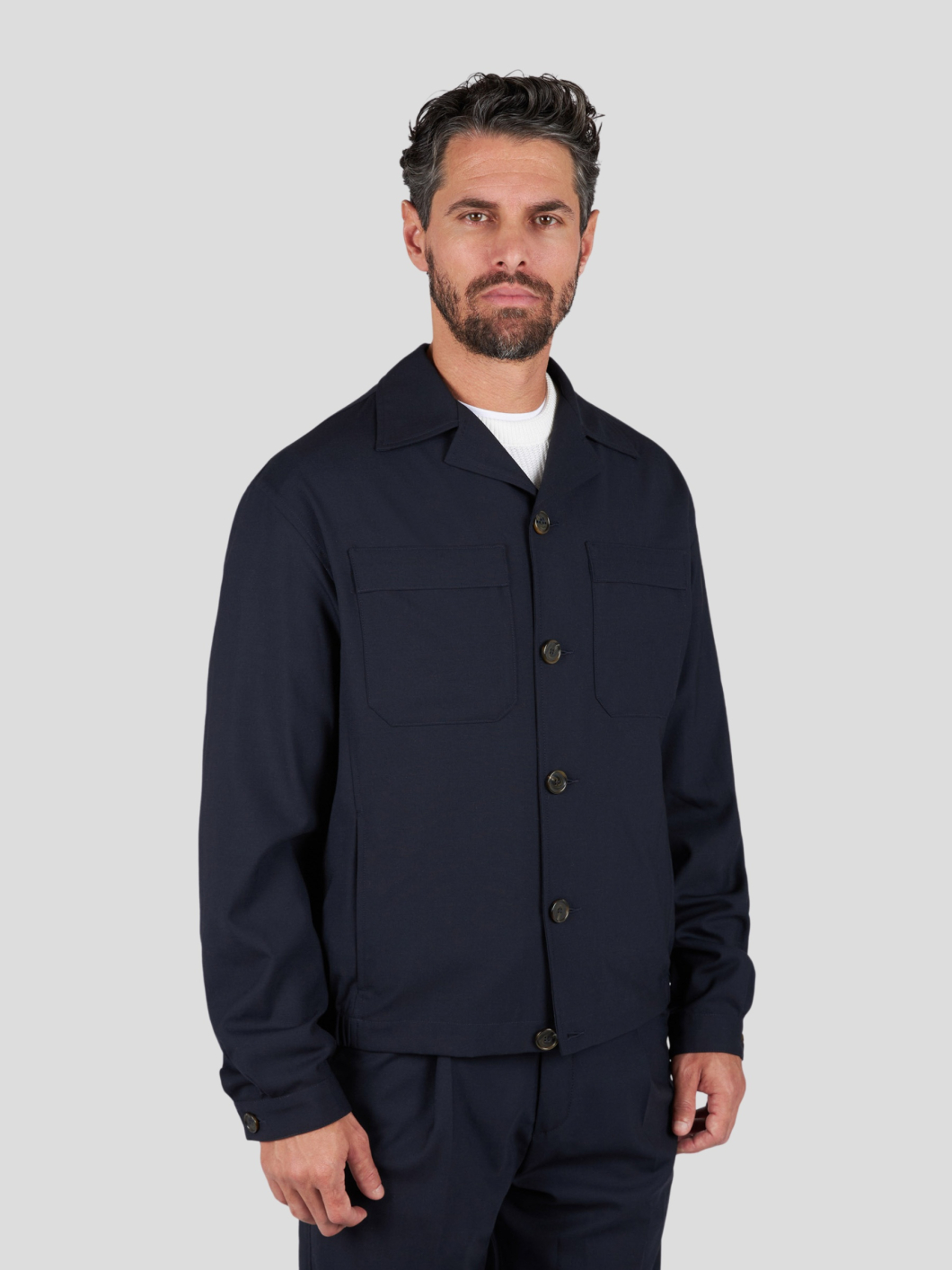 Blouson Surchemise en Laine Mélangée Grande Taille