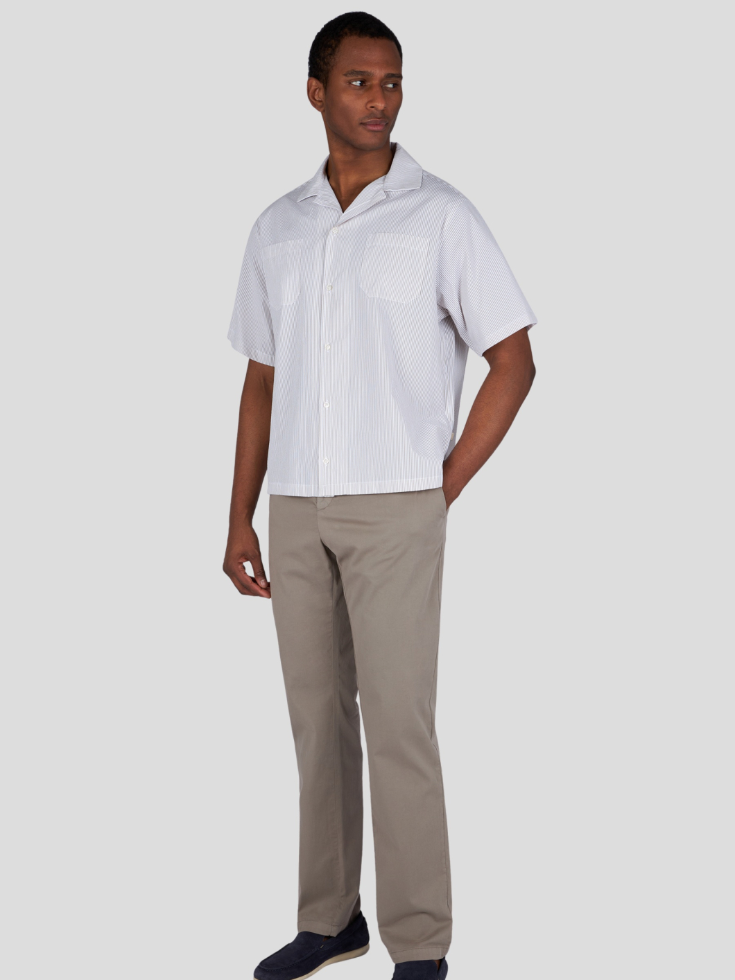 Chemisette Seersucker Grande Taille Beige et Blanc