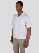 Chemisette Seersucker Grande Taille Beige et Blanc