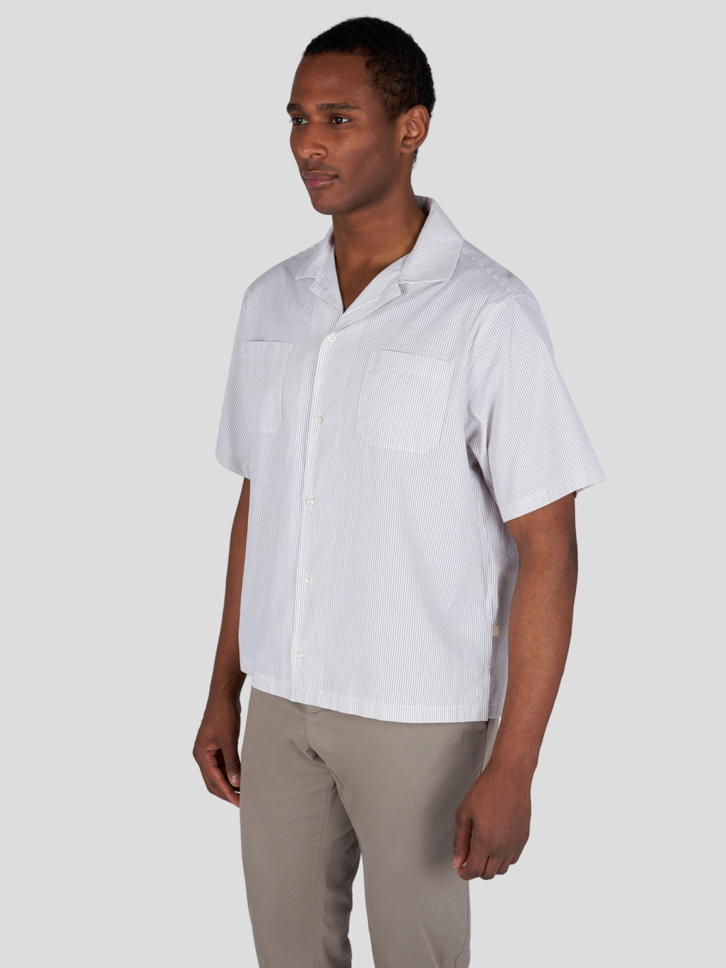 Chemisette Seersucker Grande Taille Beige et Blanc