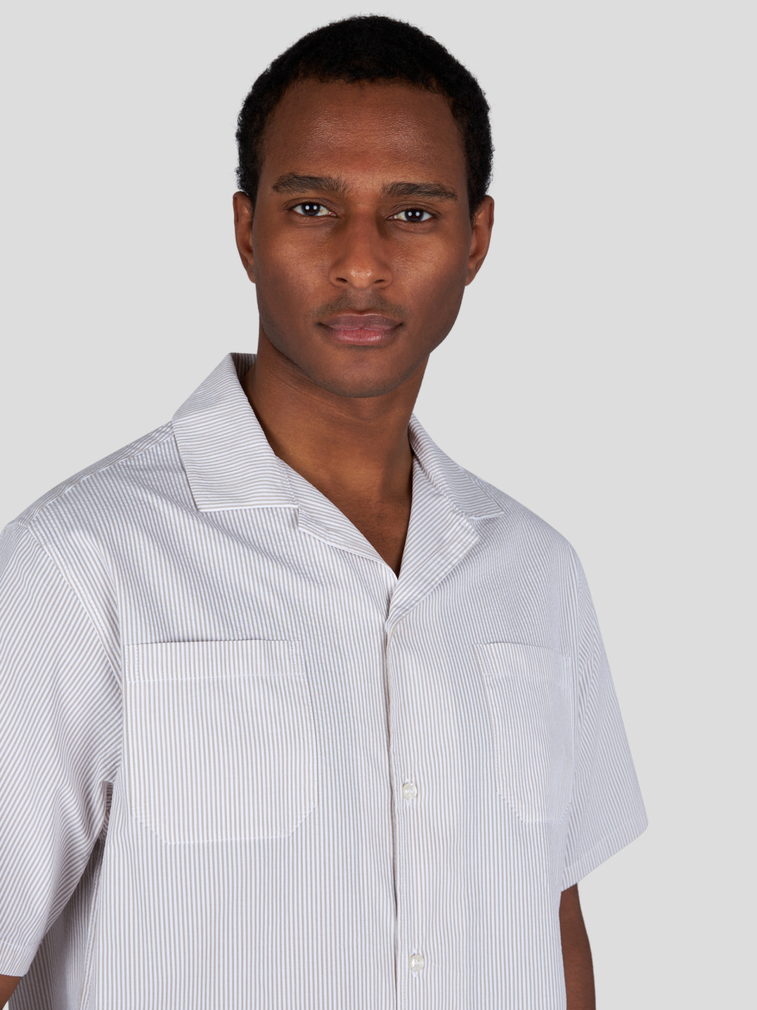 Chemisette Seersucker Grande Taille Beige et Blanc