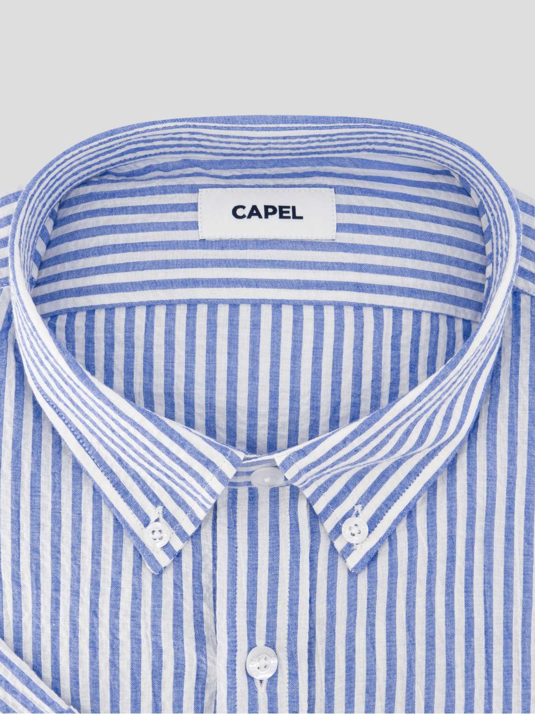 Chemisette Seersucker Zack Grande Taille Bleue et Blanche