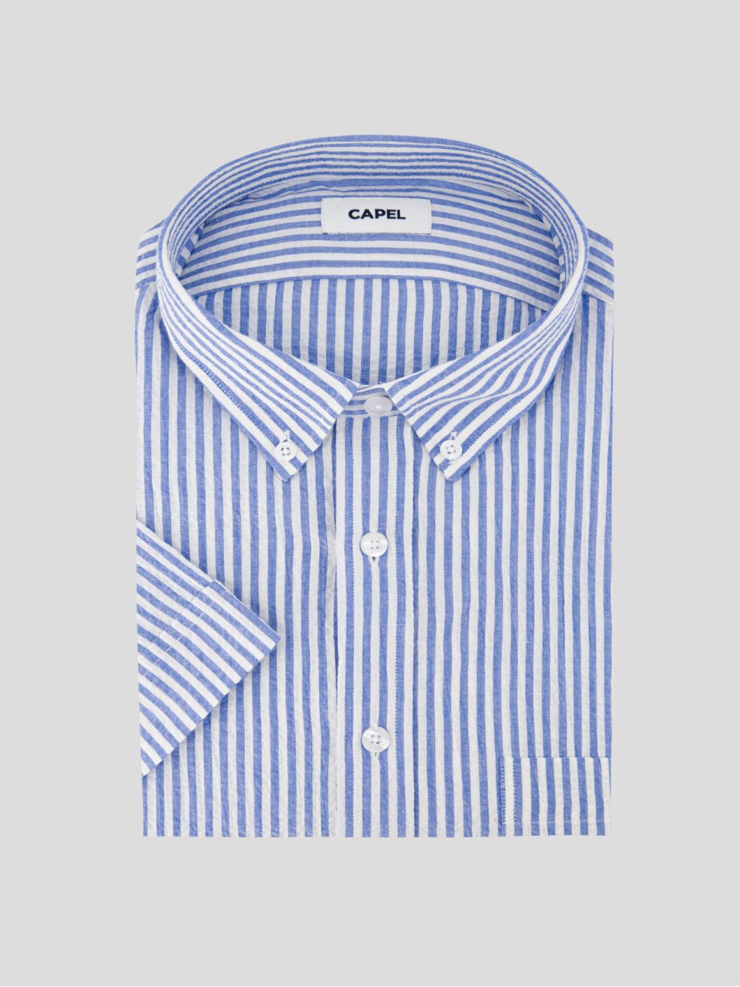 Chemisette Seersucker Zack Grande Taille Bleue et Blanche