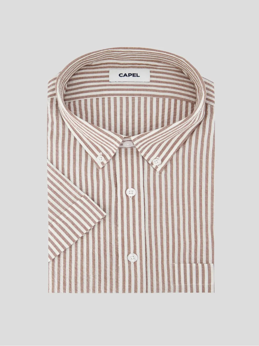 Chemisette Seersucker Zack Grande Taille Marron et Blanche