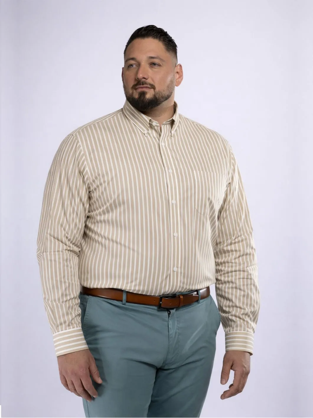 Chemise Rayée Ralph Grande Taille Beige et Blanche