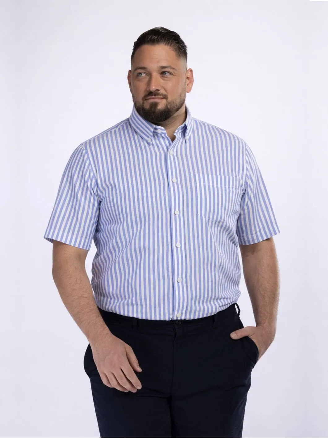 Chemisette Seersucker Zack Grande Taille Bleue et Blanche