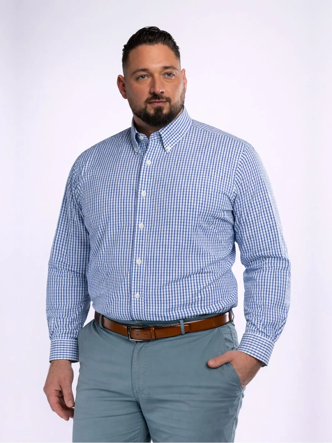 Chemise à Carreaux Max-Léo Grande Taille Marine et Blanche