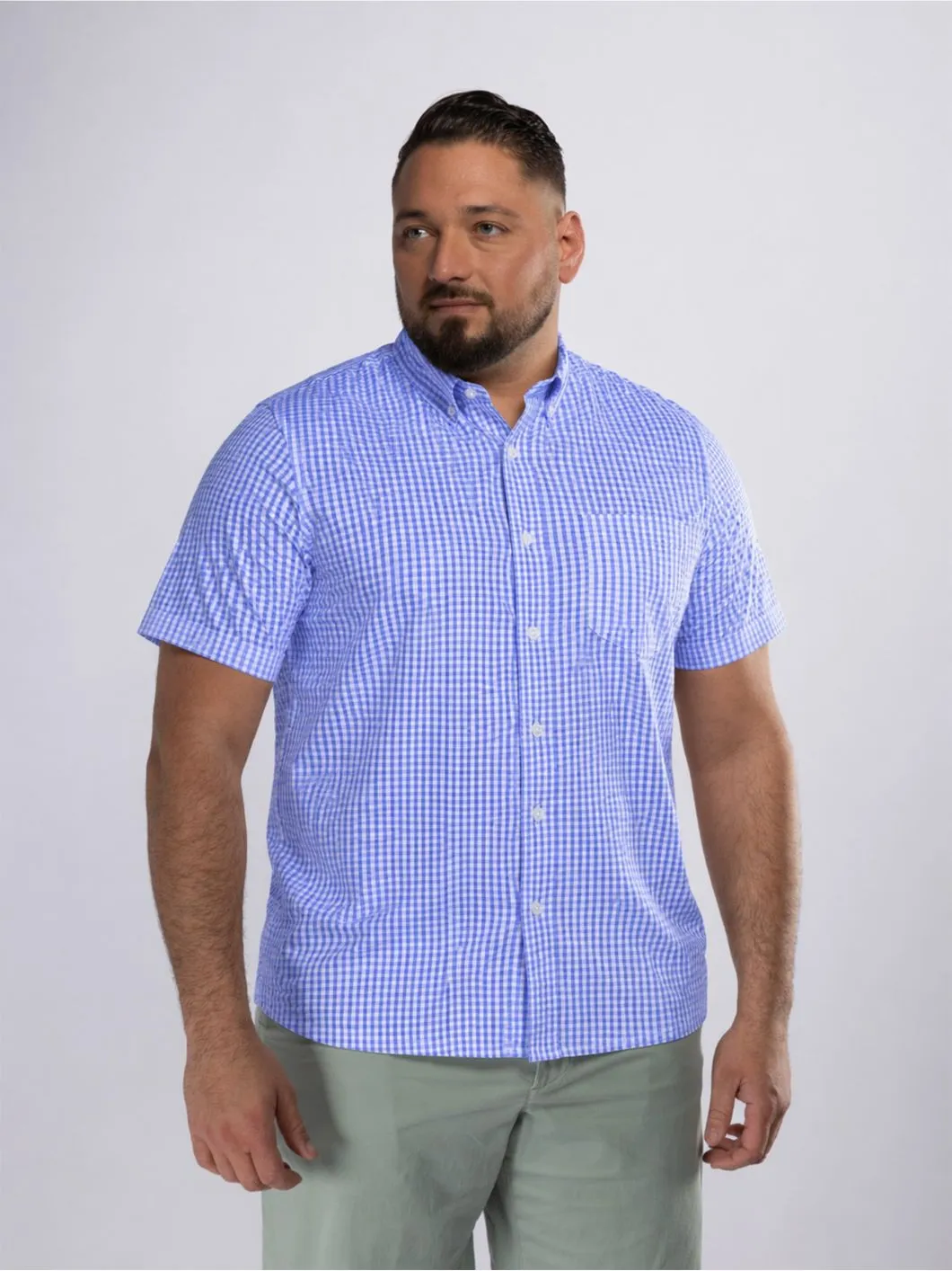 Chemisette Vichy Zack-Léo Grande Taille Bleue et Blanche