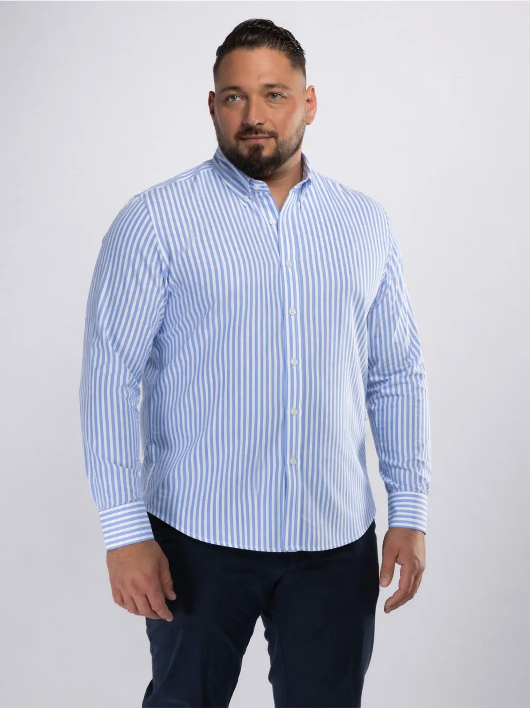 Chemise Rayée Max-Léo Grande Taille Bleue et Blanche